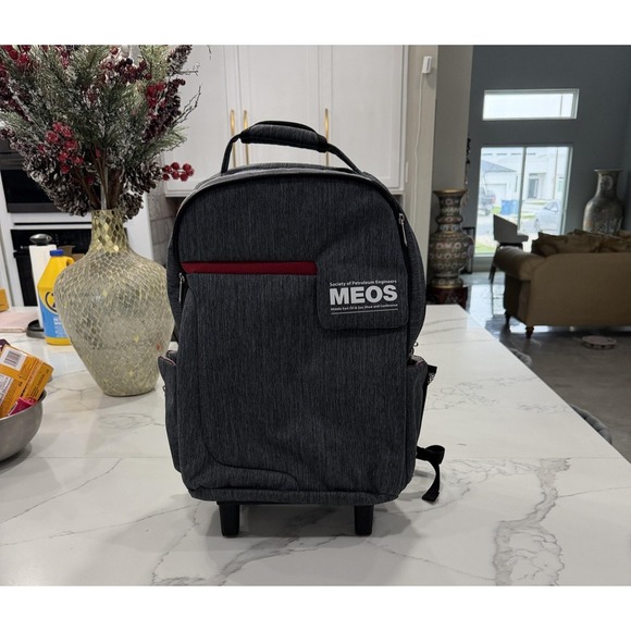 Saudi Aramco Gray 19in Rolling Laptop Backpack Travel Carry On Bag MEOS SANAD